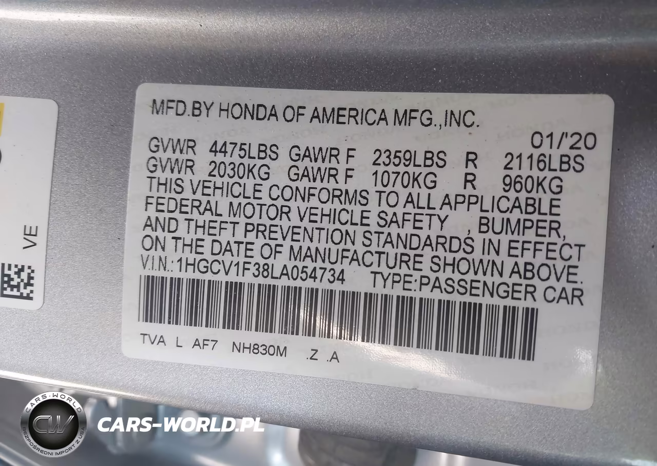 2020 Honda Accord Sport VIN:1HGCV1F38LA054734 - 9