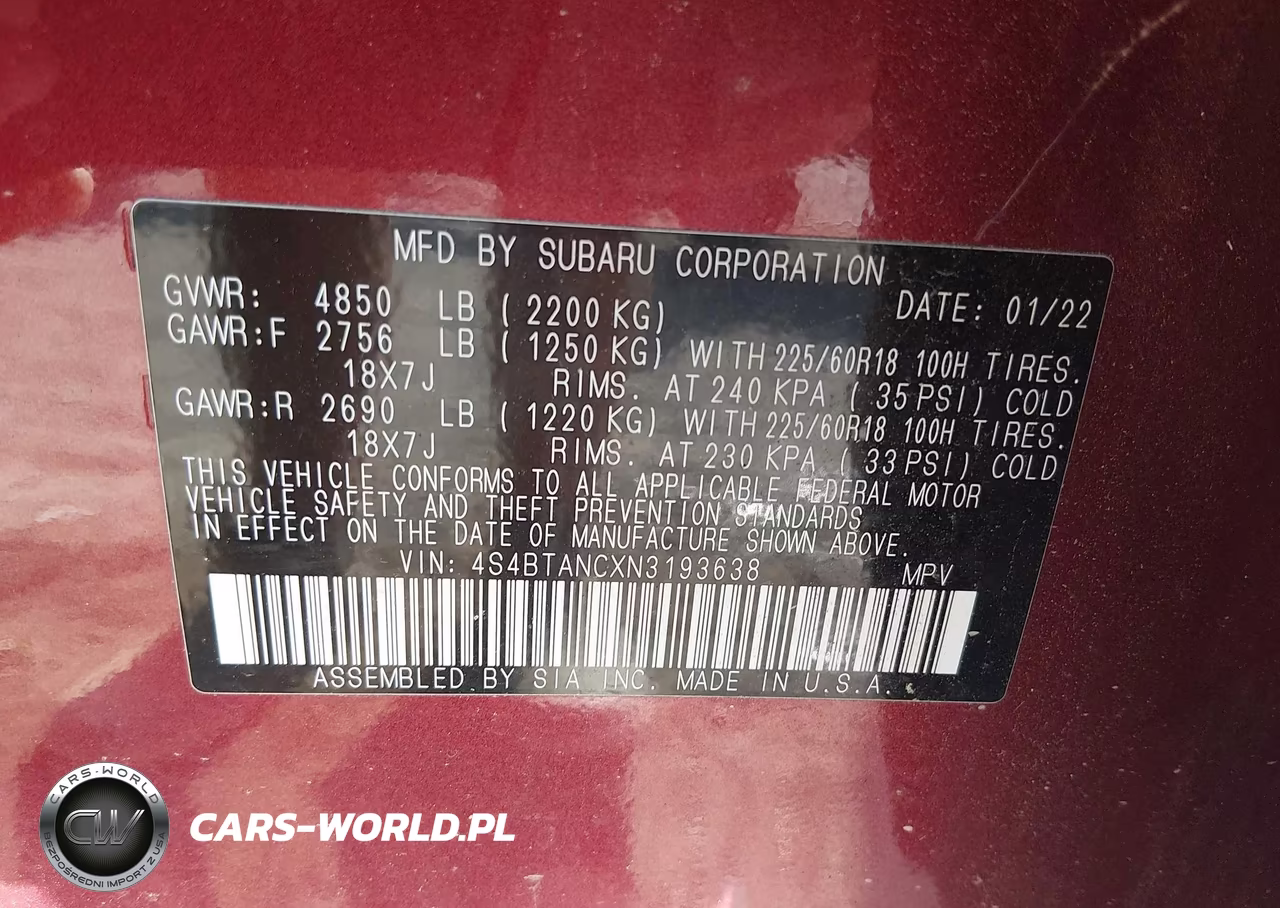 2022 Subaru Outback Limited VIN:4S4BTANCXN3193638 - 9