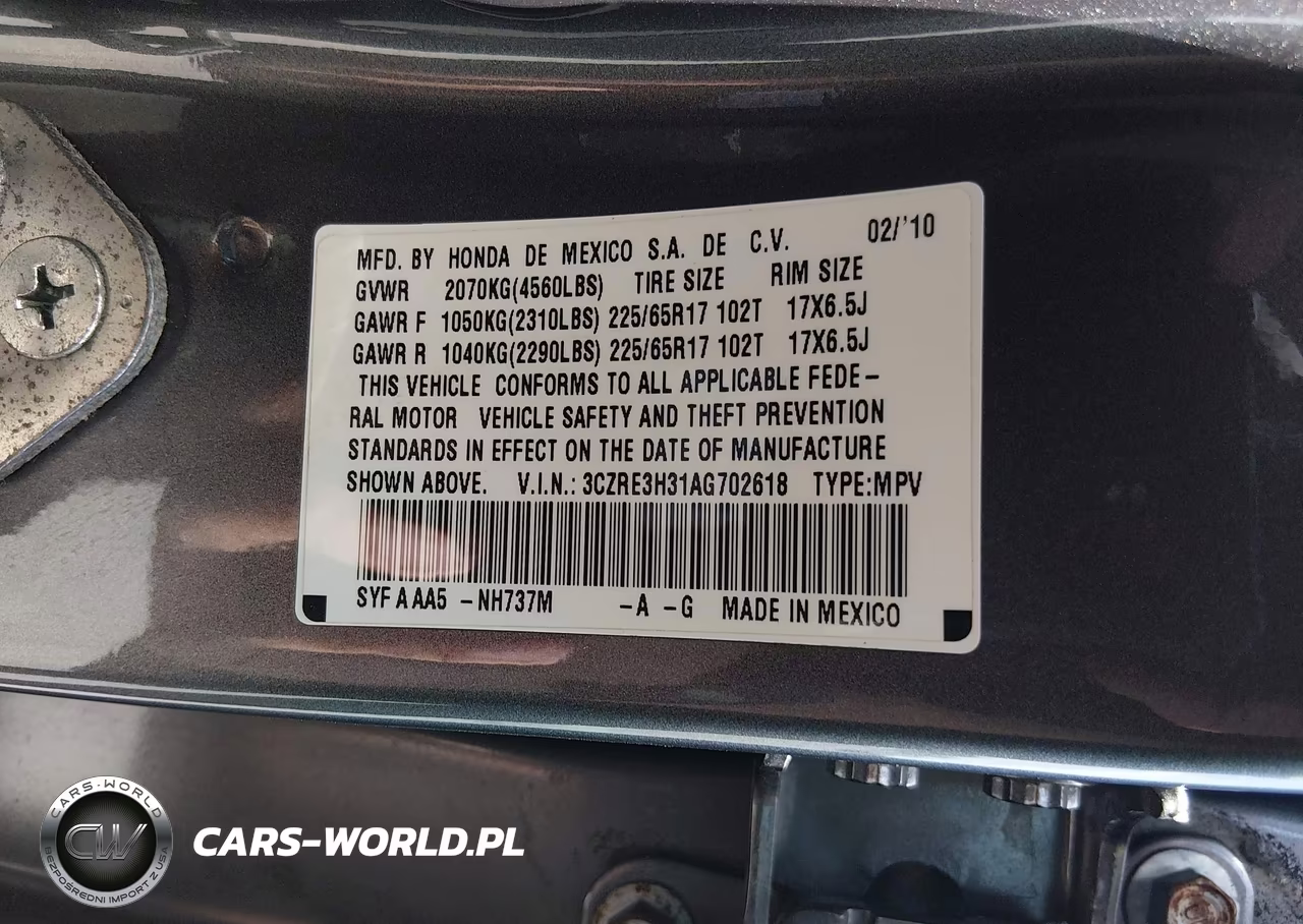 2010 Honda Cr-V Lx VIN:3CZRE3H31AG702618 - 9