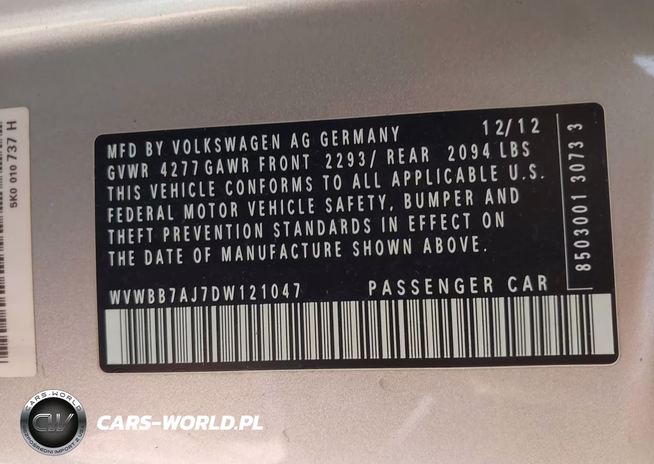 2013 Volkswagen Golf 2.5L 2-Door VIN:WVWBB7AJ7DW121047 - 9