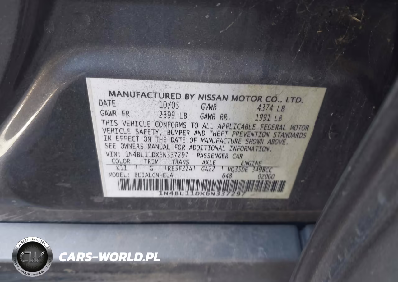 2006 Nissan Altima 3.5 Se VIN:1N4BL11DX6N337297 - 9