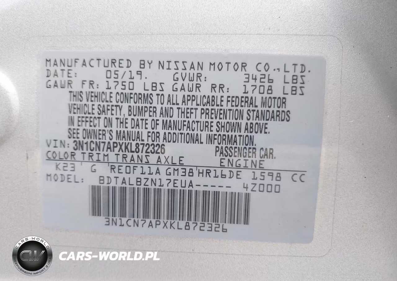 2019 Nissan Versa 1.6 Sv VIN:3N1CN7APXKL872326 - 9