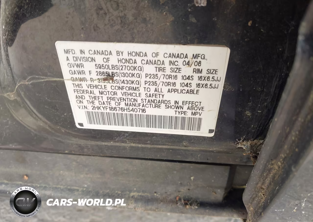 2006 Honda Pilot Ex-L VIN:2HKYF18676H540716 - 9