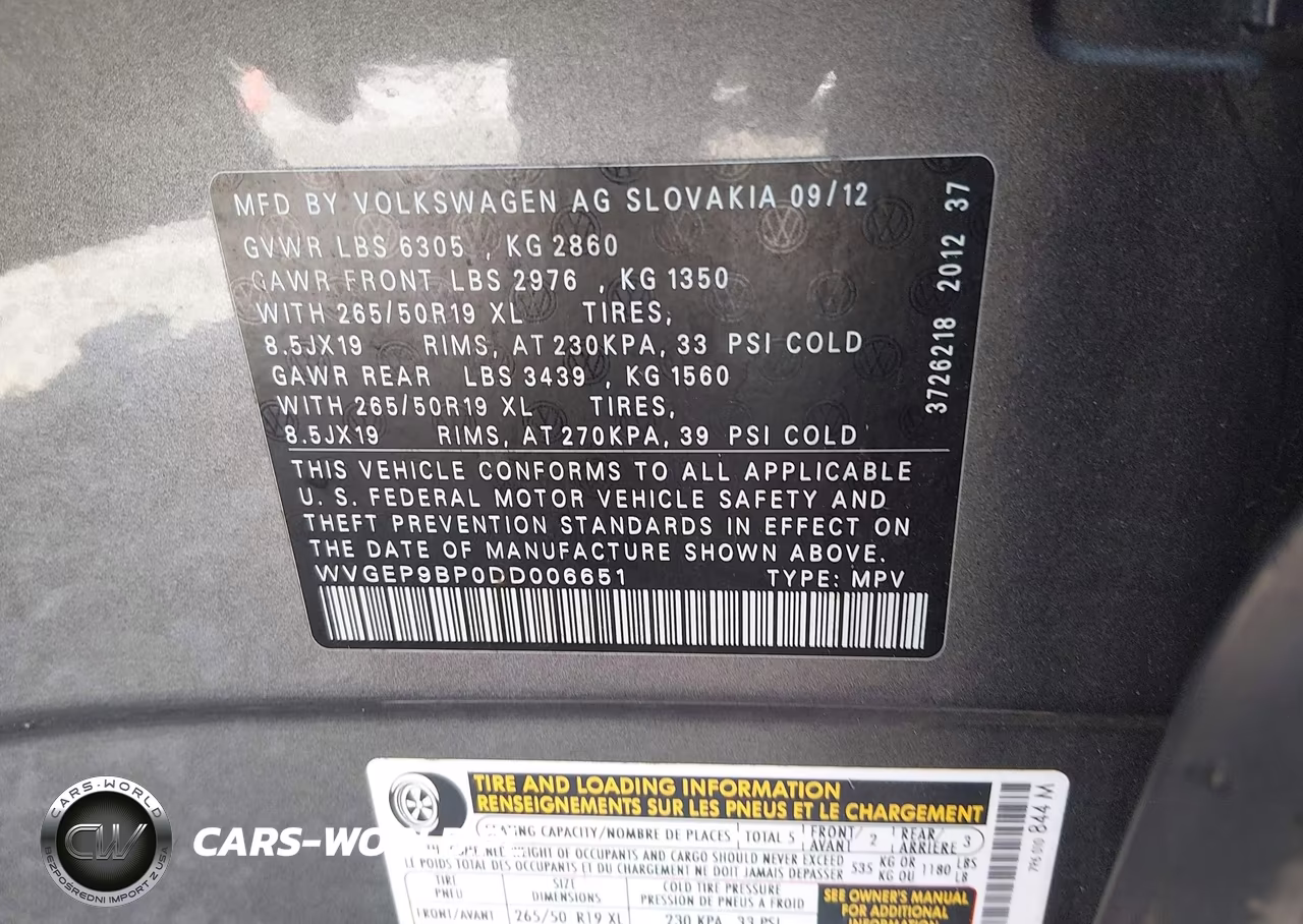 2013 Volkswagen Touareg Tdi Lux VIN:WVGEP9BP0DD006651 - 9