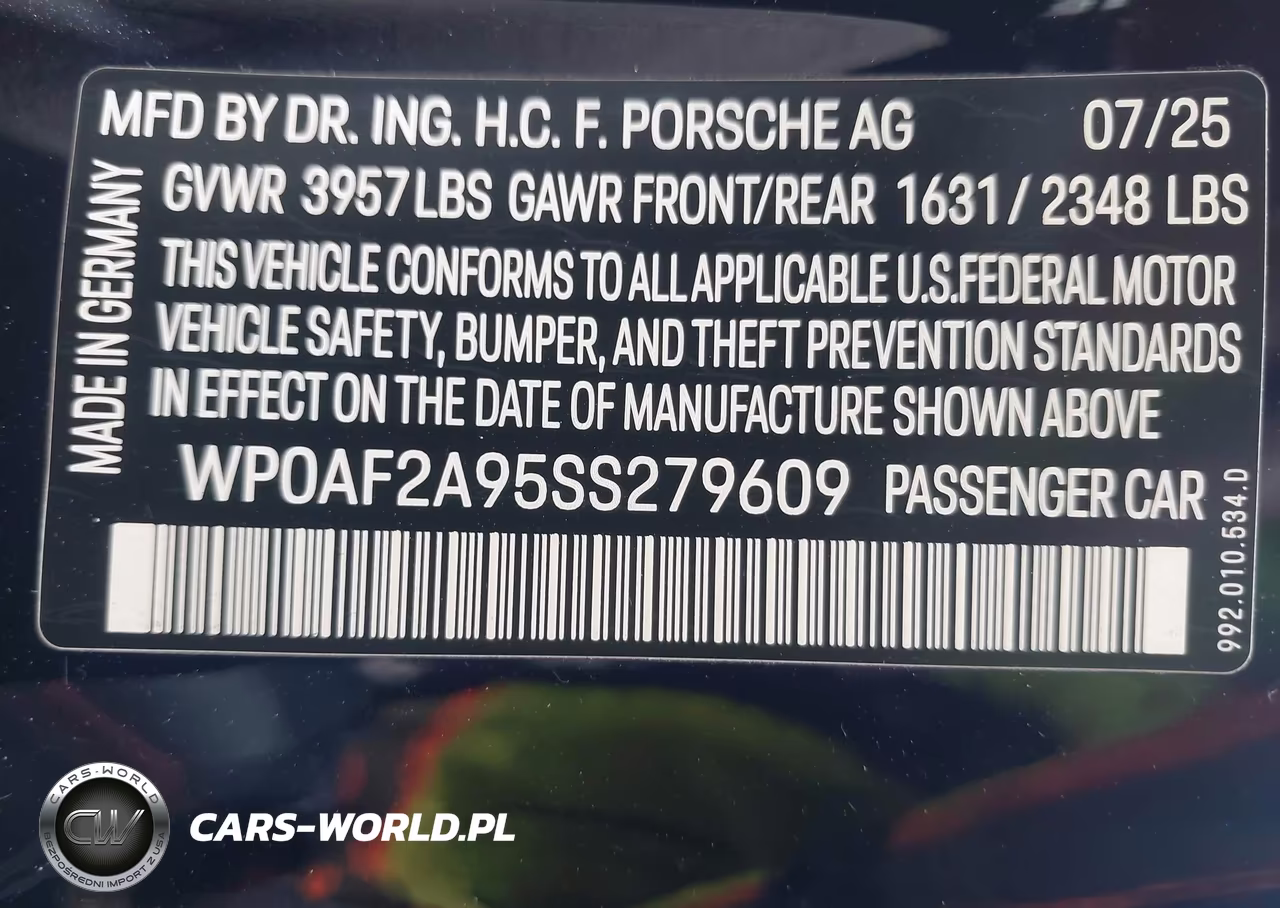 2025 Porsche 911 Gt3 Rs VIN:WP0AF2A95SS279609 - 9