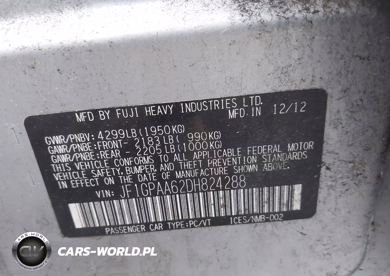 2013 Subaru Impreza 2.0I VIN:JF1GPAA62DH824288 - 9