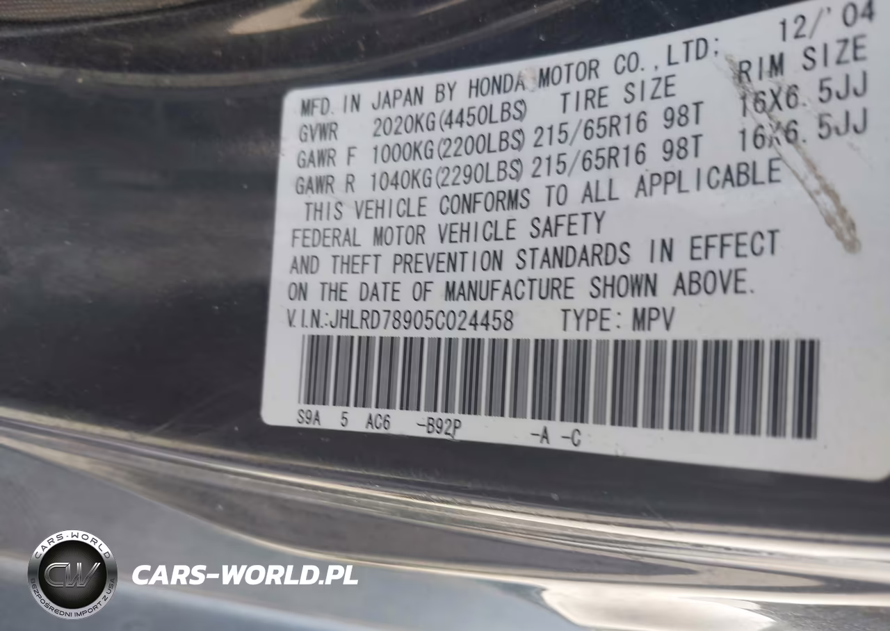 2005 Honda Cr-V Se VIN:JHLRD78905C024458 - 9