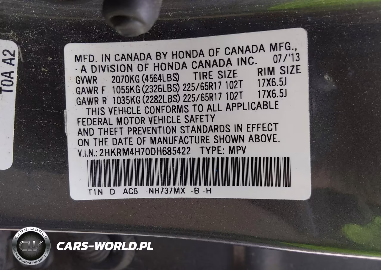 2013 Honda Cr-V Ex-L VIN:2HKRM4H70DH685422 - 9