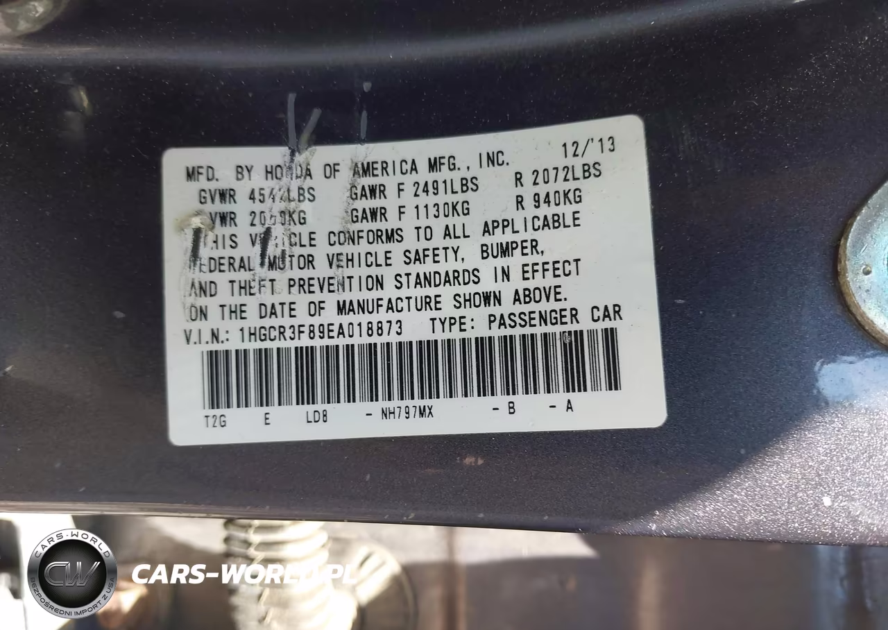 2014 Honda Accord Ex-L V-6 VIN:1HGCR3F89EA018873 - 9