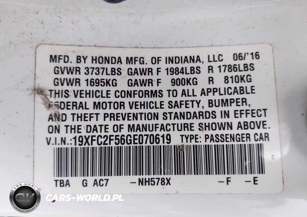 2016 Honda Civic Lx VIN:19XFC2F56GE070619 - 9