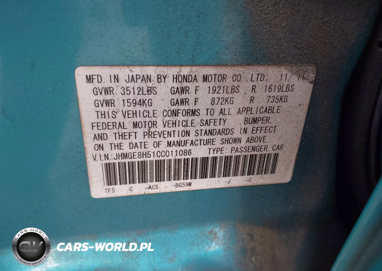 2012 Honda Fit Sport VIN:JHMGE8H51CC011086 - 9