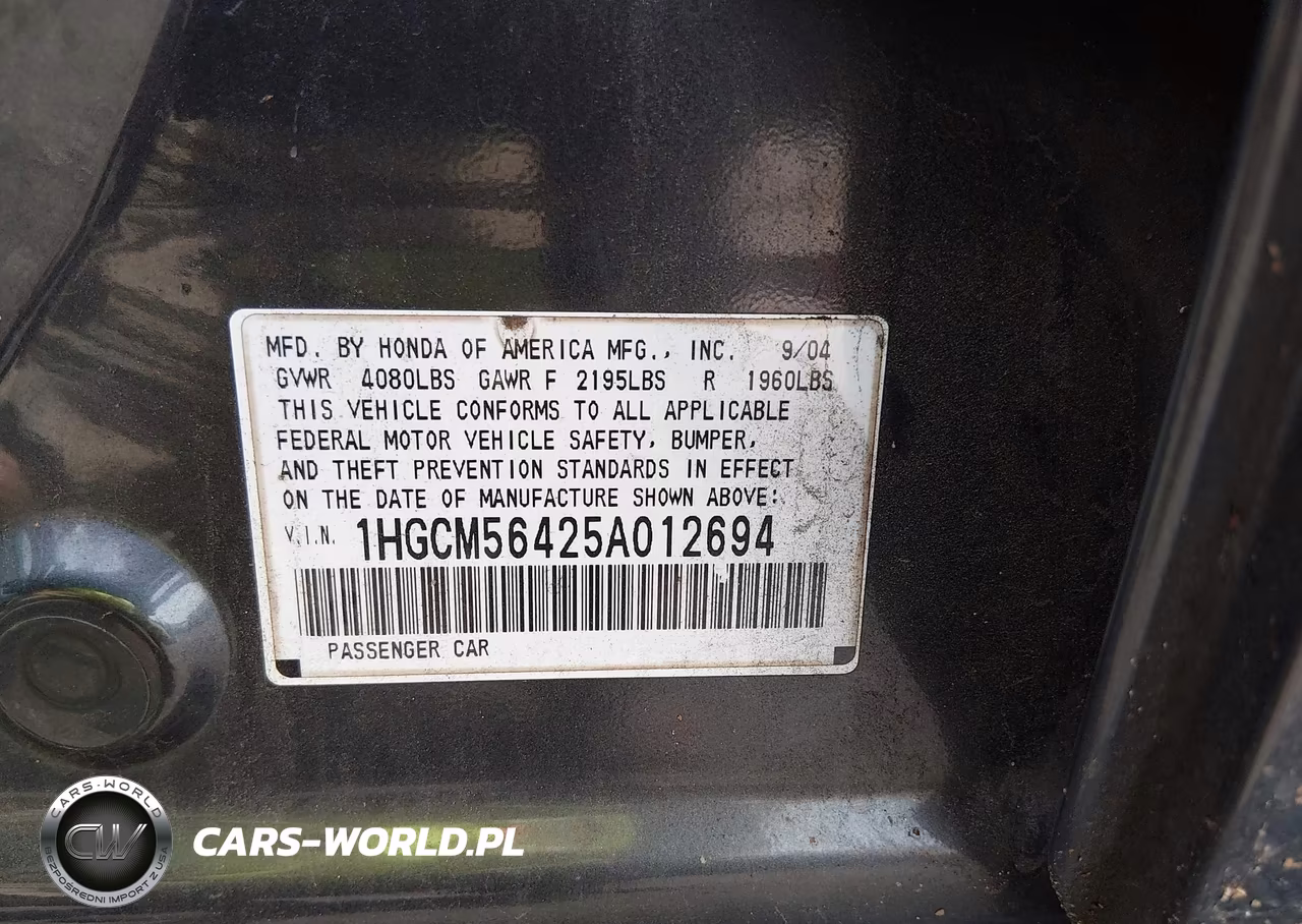 2005 Honda Accord 2.4 Lx VIN:1HGCM56425A012694 - 9