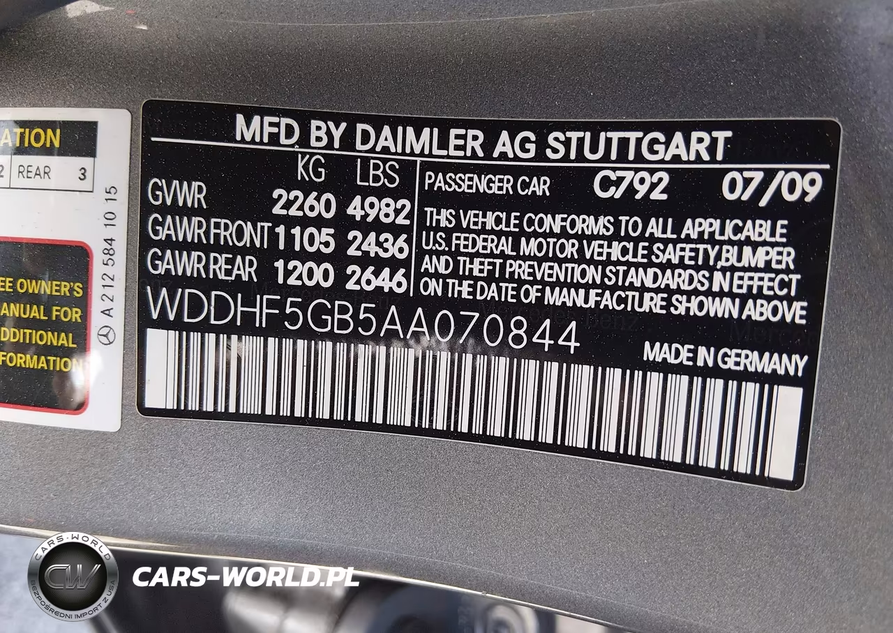 2010 Mercedes-Benz E 350 VIN:WDDHF5GB5AA070844 - 9