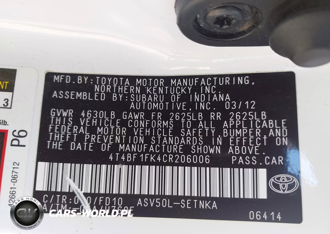 2012 Toyota Camry Le VIN:4T4BF1FK4CR206006 - 9
