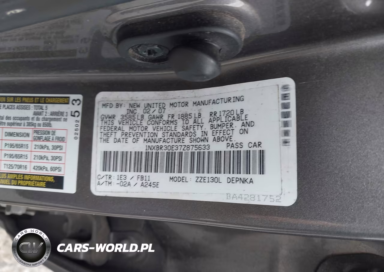 2007 Toyota Corolla Le VIN:1NXBR30E37Z875633 - 9