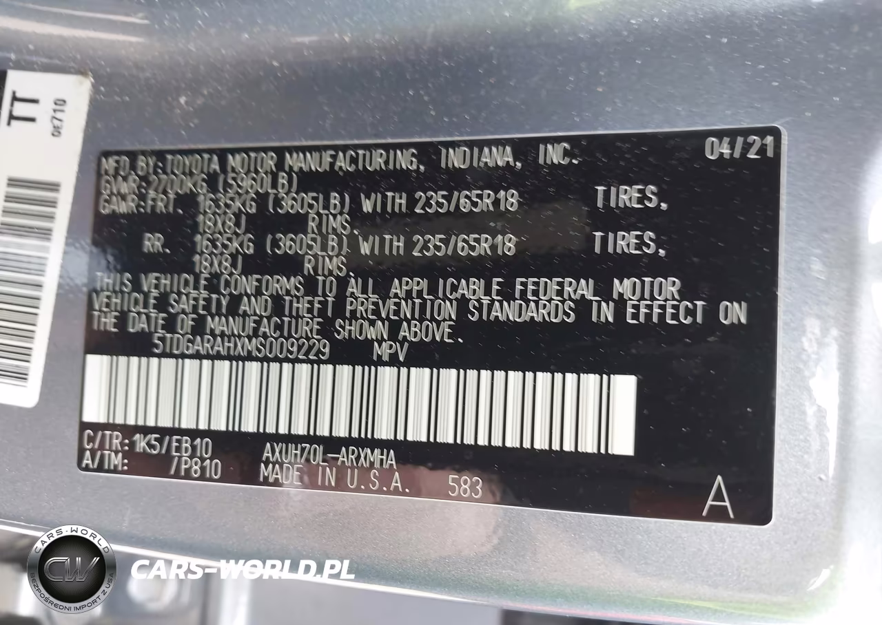 2021 Toyota Highlander Hybrid Xle VIN:5TDGARAHXMS009229 - 9