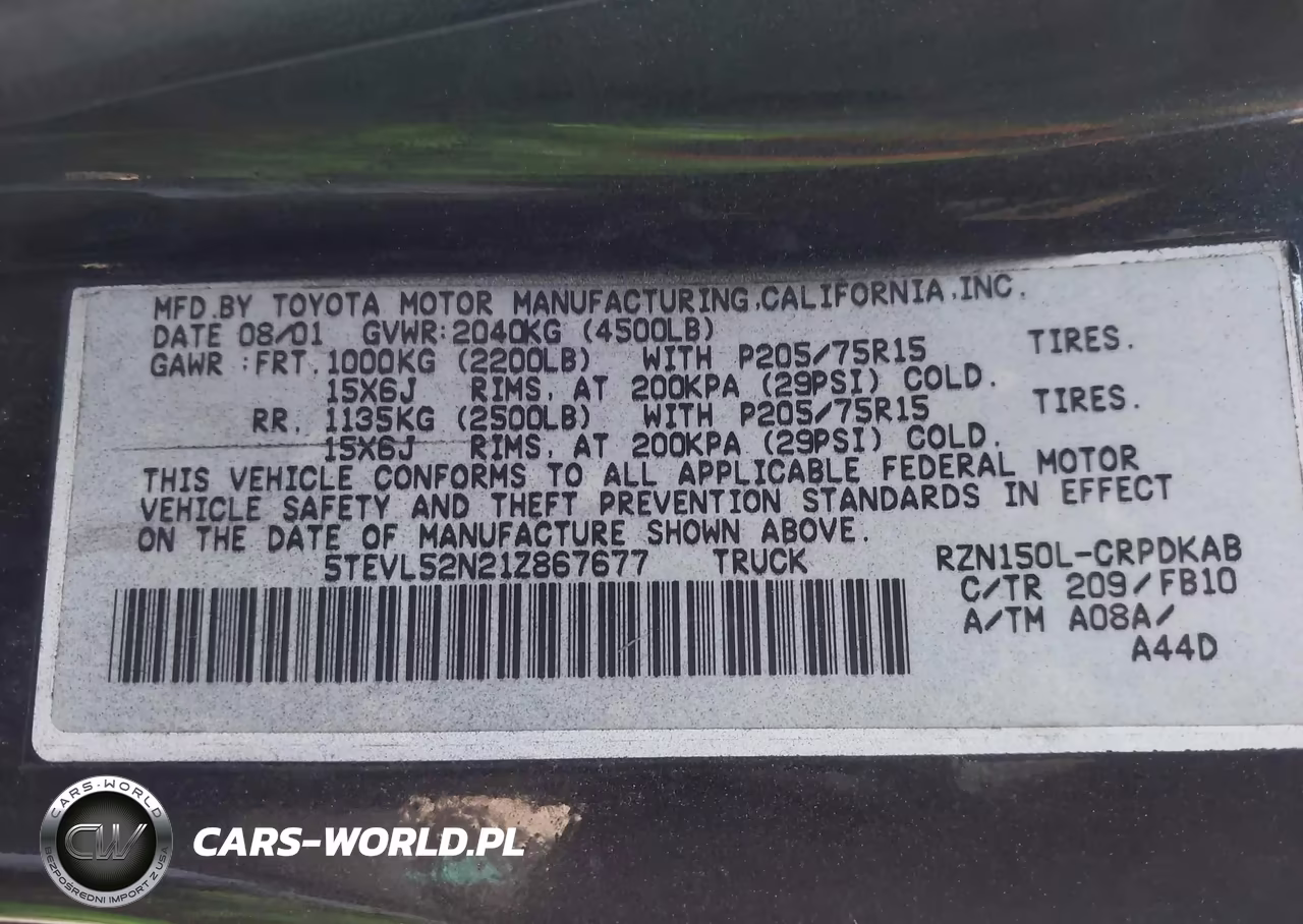 2001 Toyota Tacoma VIN:5TEVL52N21Z867677 - 9