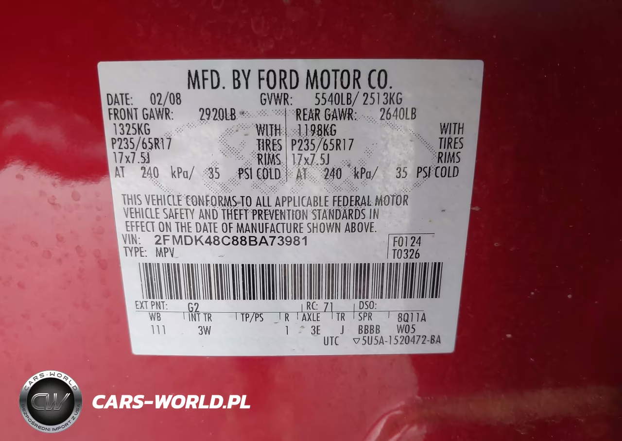 2008 Ford Edge Sel VIN:2FMDK48C88BA73981 - 9