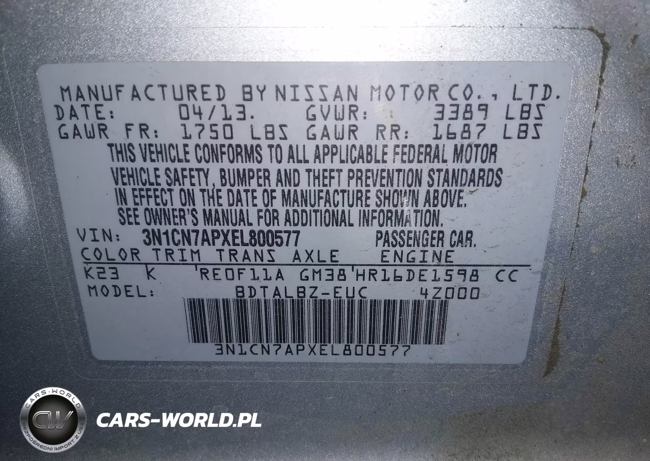 2014 Nissan Versa 1.6 Sv VIN:3N1CN7APXEL800577 - 9