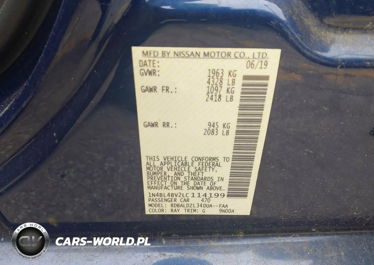 2020 Nissan Altima S Fwd VIN:1N4BL4BV2LC114199 - 9