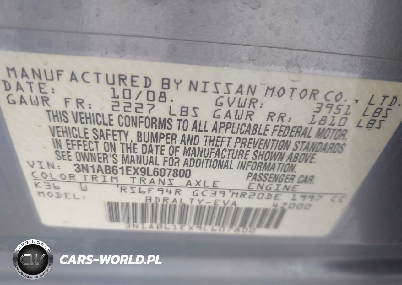 2009 Nissan Sentra 2.0S VIN:3N1AB61EX9L607800 - 9