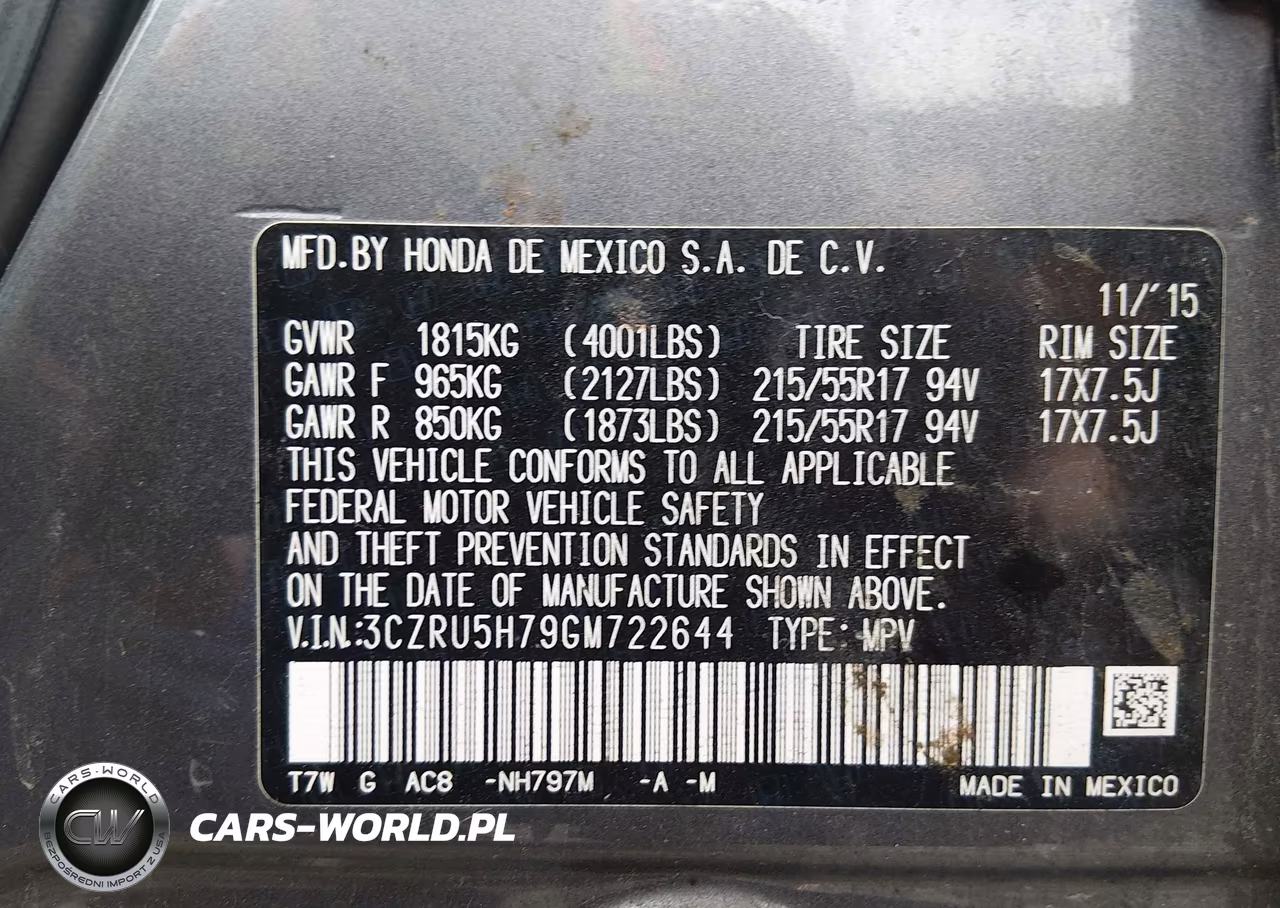 2016 Honda Hr-V Ex-L VIN:3CZRU5H79GM722644 - 9