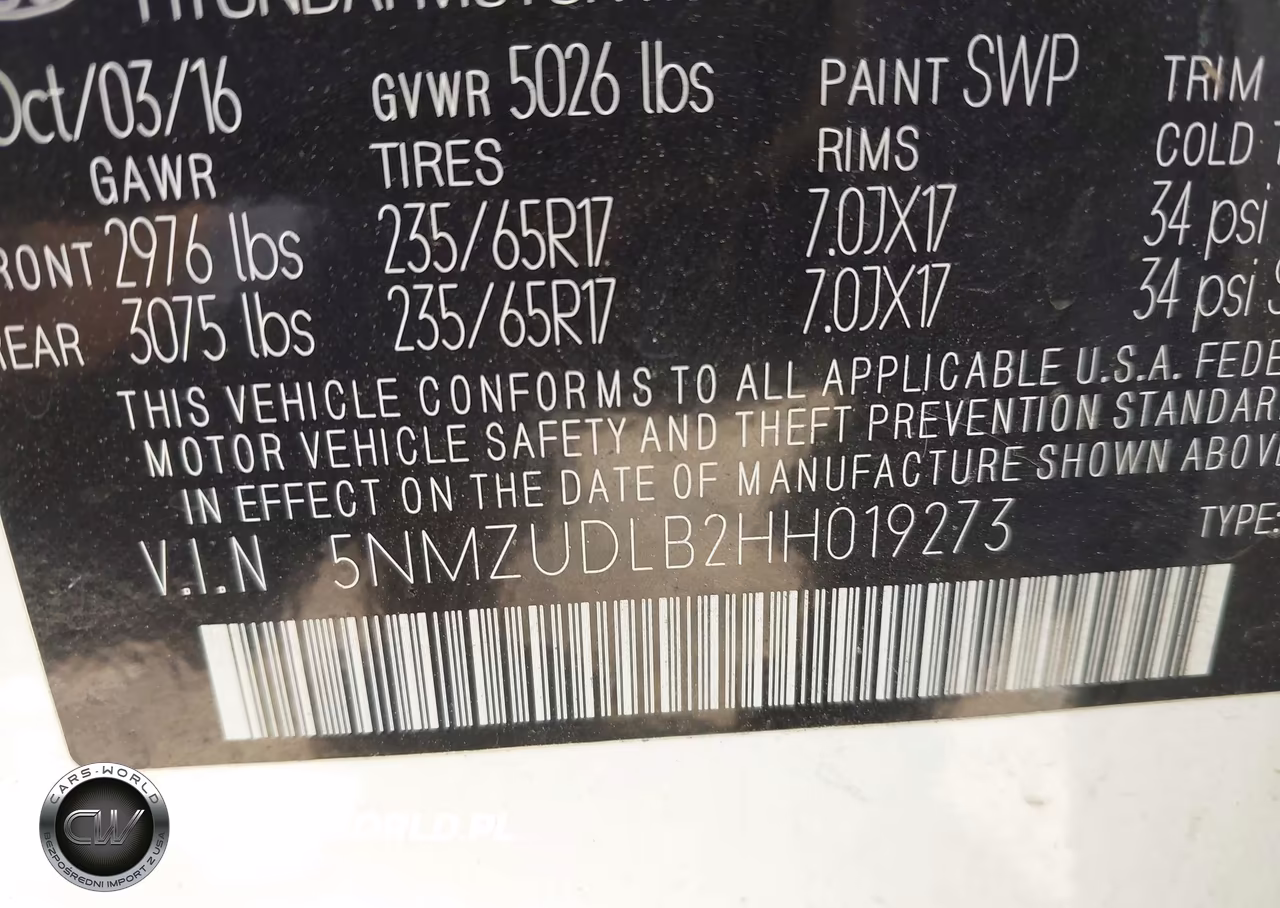 2017 Hyundai Santa Fe Sport 2.4L VIN:5NMZUDLB2HH019273 - 9
