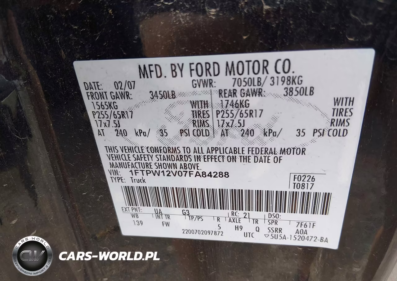 2007 Ford F-150 Lariat-Xlt VIN:1FTPW12V07FA84288 - 9