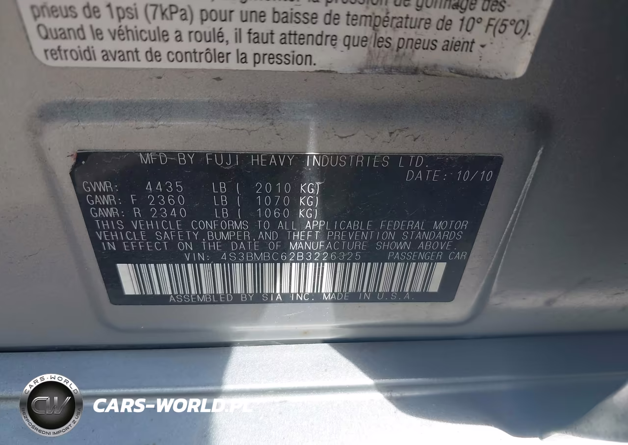 2011 Subaru Legacy 2.5I Premium VIN:4S3BMBC62B3226325 - 9