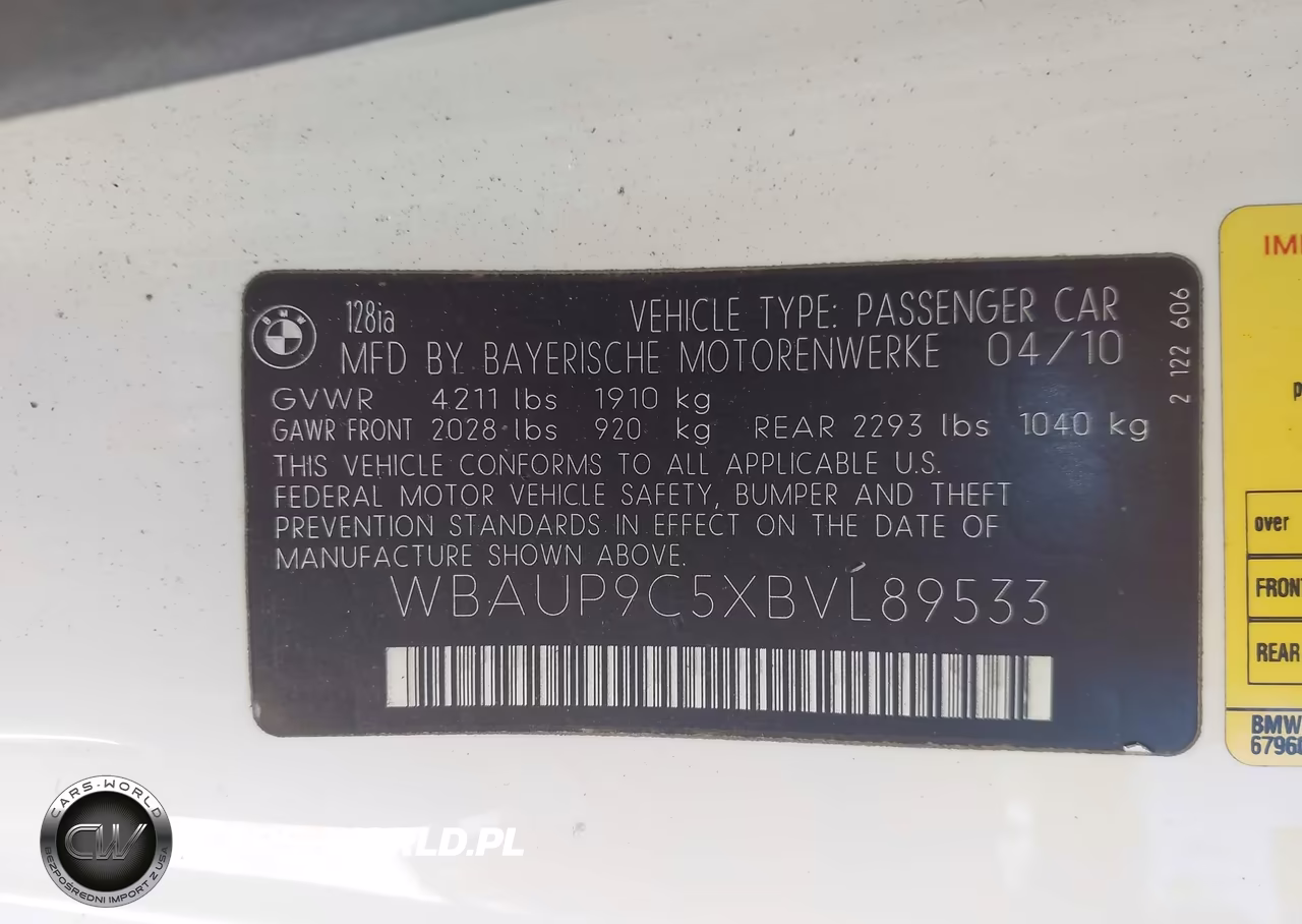 2011 BMW 128I VIN:WBAUP9C5XBVL89533 - 9