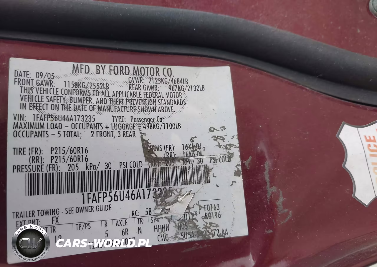 2006 Ford Taurus Sel VIN:1FAFP56U46A173235 - 9