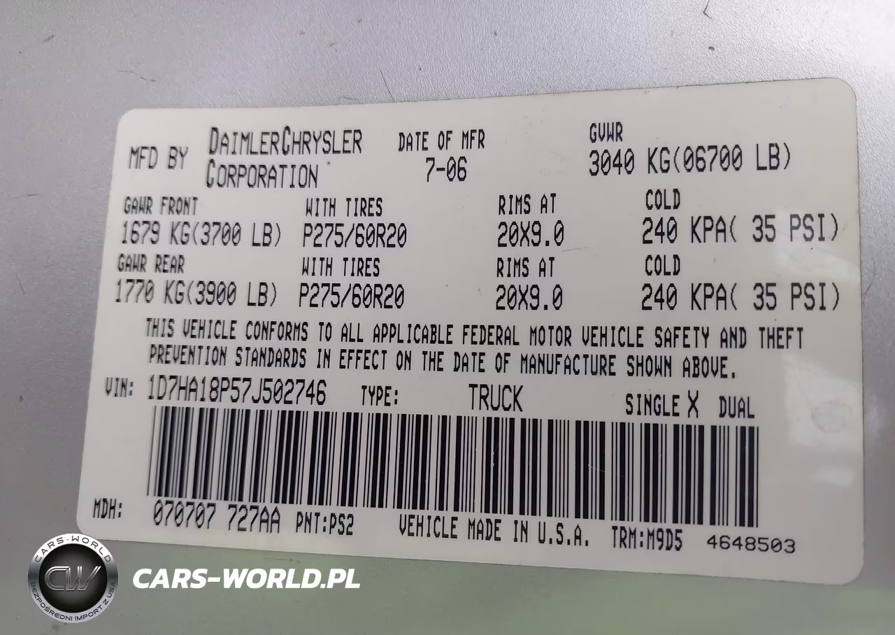 2007 Dodge Ram 1500 Slt VIN:1D7HA18P57J502746 - 9