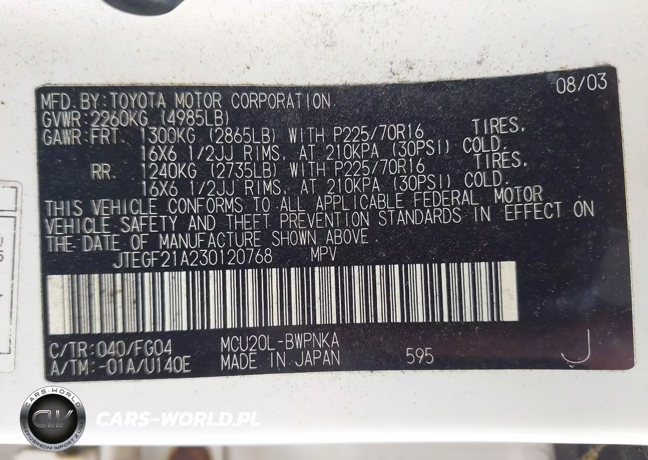 2003 Toyota Highlander V6 VIN:JTEGF21A230120768 - 9