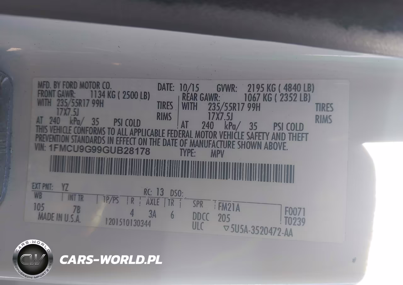 2016 Ford Escape Se VIN:1FMCU9G99GUB28178 - 9