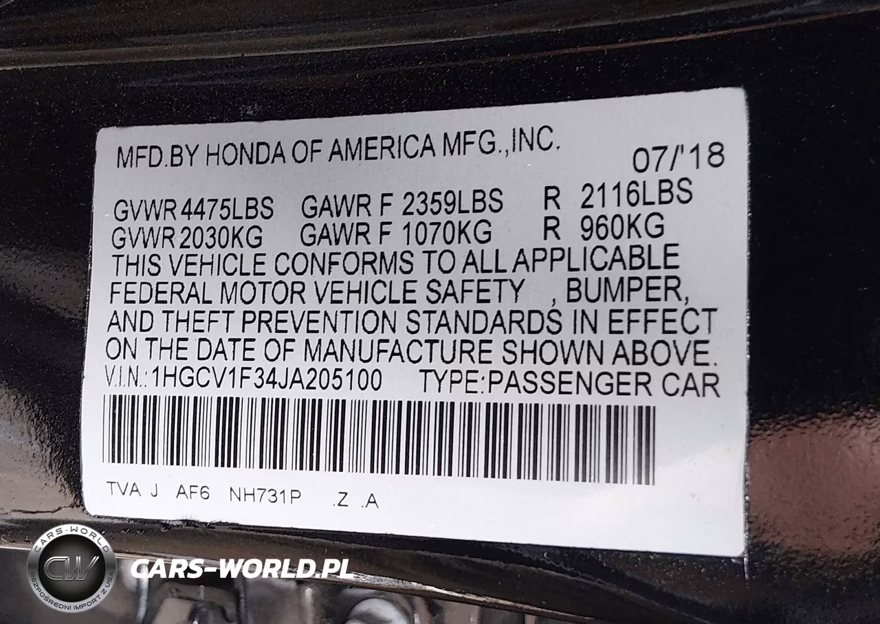 2018 Honda Accord Sport VIN:1HGCV1F34JA205100 - 9