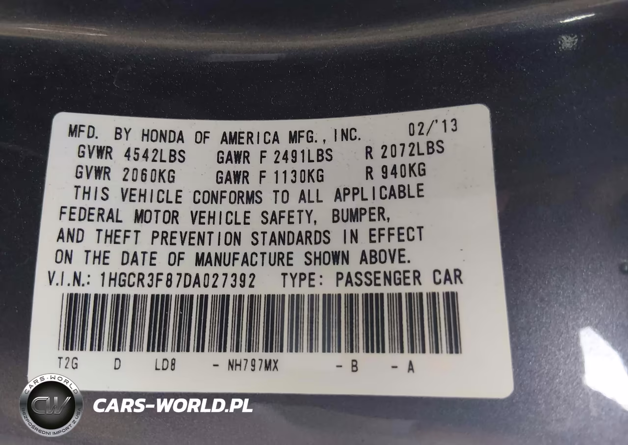 2013 Honda Accord Ex-L V-6 VIN:1HGCR3F87DA027392 - 6