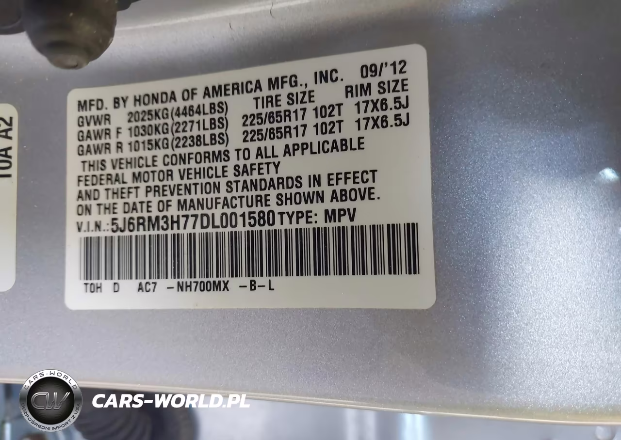 2013 Honda Cr-V Ex-L VIN:5J6RM3H77DL001580 - 9