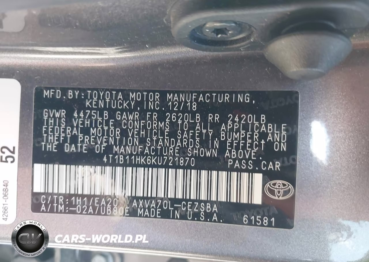 2019 Toyota Camry Se VIN:4T1B11HK6KU721870 - 9