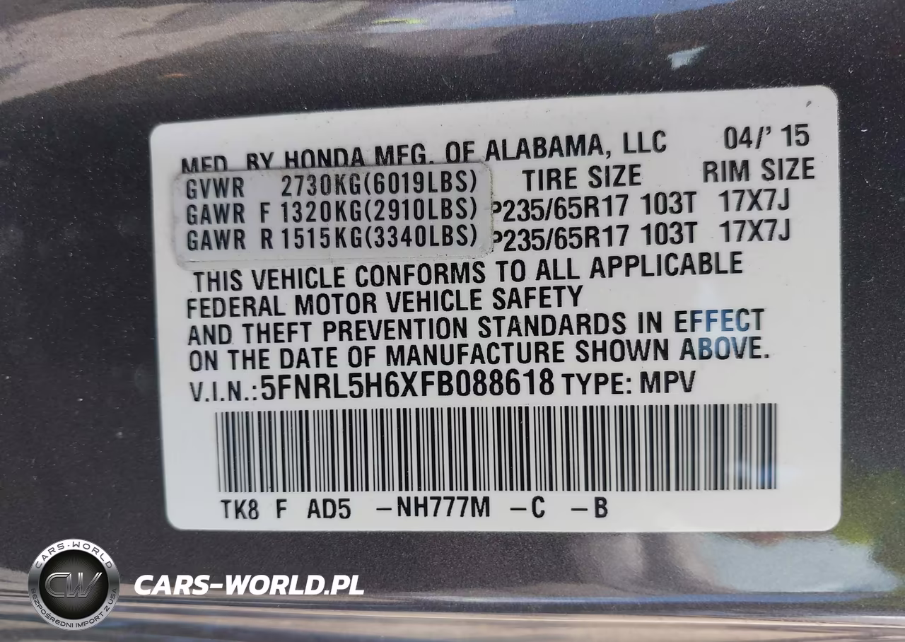 2015 Honda Odyssey Ex-L VIN:5FNRL5H6XFB088618 - 9