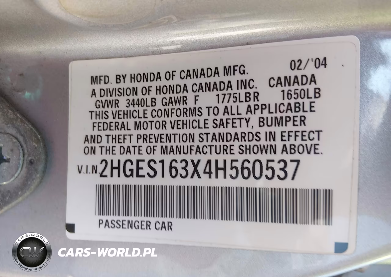 2004 Honda Civic Vp VIN:2HGES163X4H560537 - 9