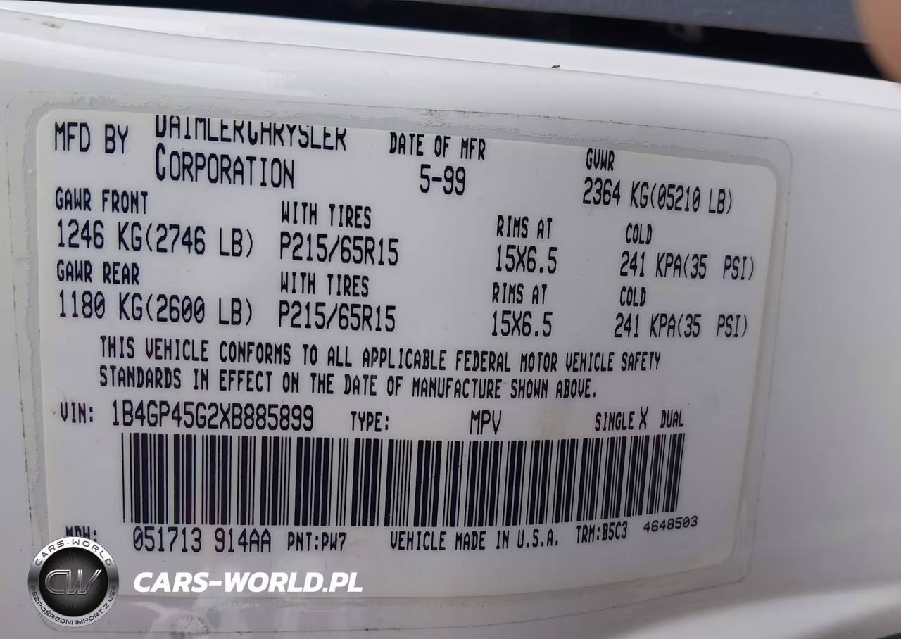 1999 Dodge Caravan Se VIN:1B4GP45G2XB885899 - 9
