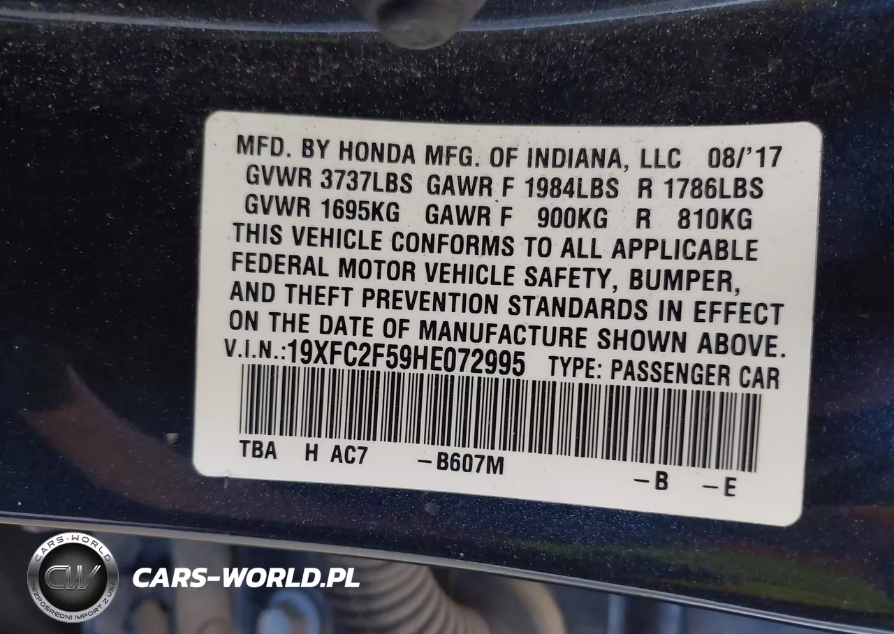 2017 Honda Civic Lx VIN:19XFC2F59HE072995 - 9