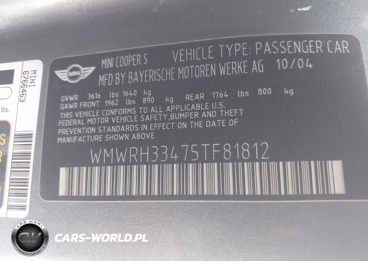 2005 Mini Cooper S VIN:WMWRH33475TF81812 - 9