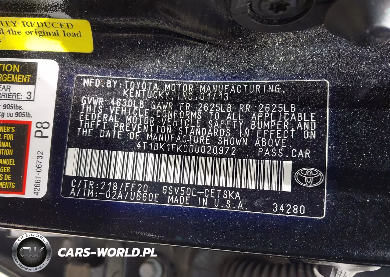2013 Toyota Camry Se V6 VIN:4T1BK1FK0DU020972 - 9