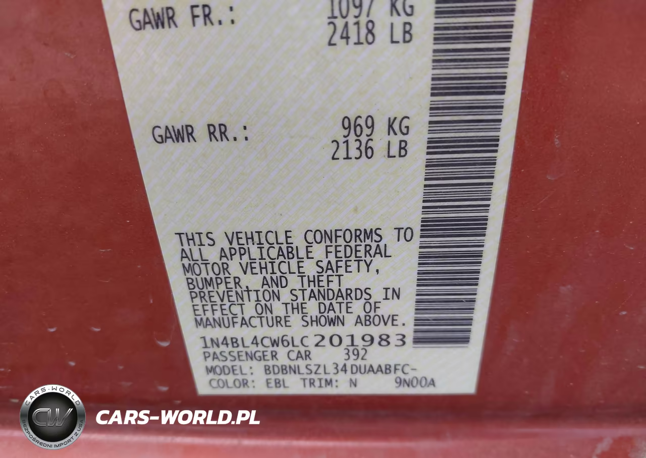 2020 Nissan Altima Sr Intelligent Awd VIN:1N4BL4CW6LC201983 - 9