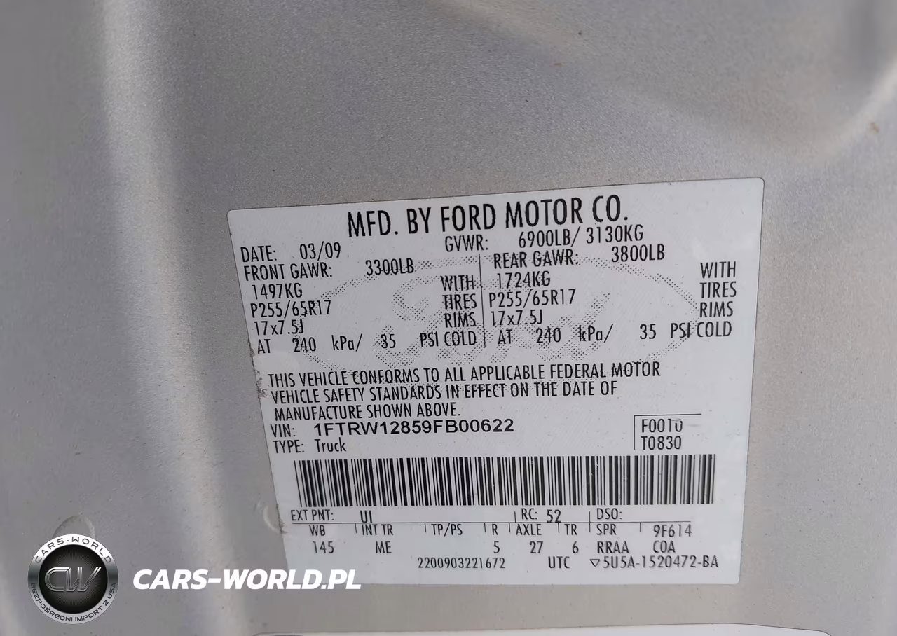 2009 Ford F-150 Xl-Xlt VIN:1FTRW12859FB00622 - 9