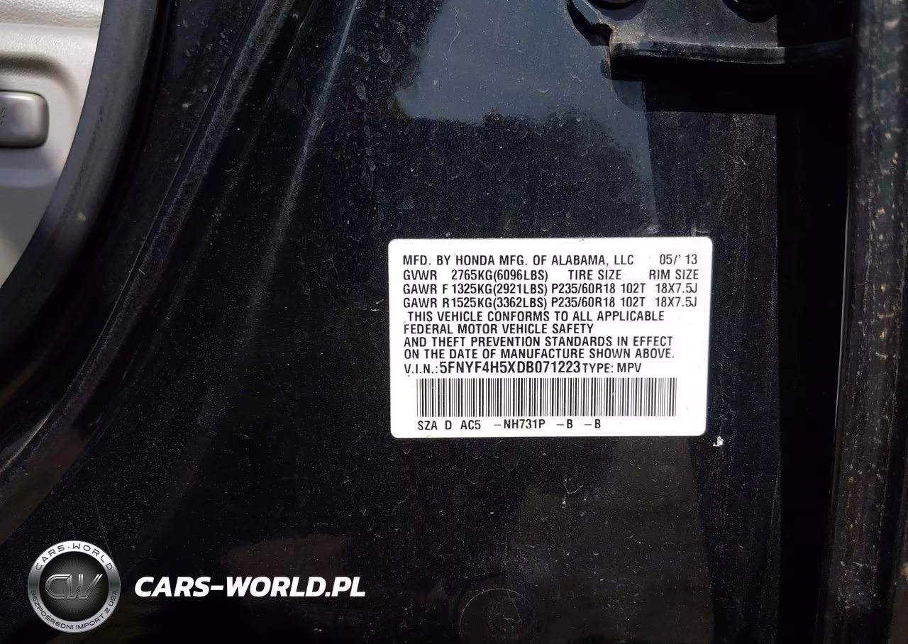 2013 Honda Pilot Ex-L VIN:5FNYF4H5XDB071223 - 9