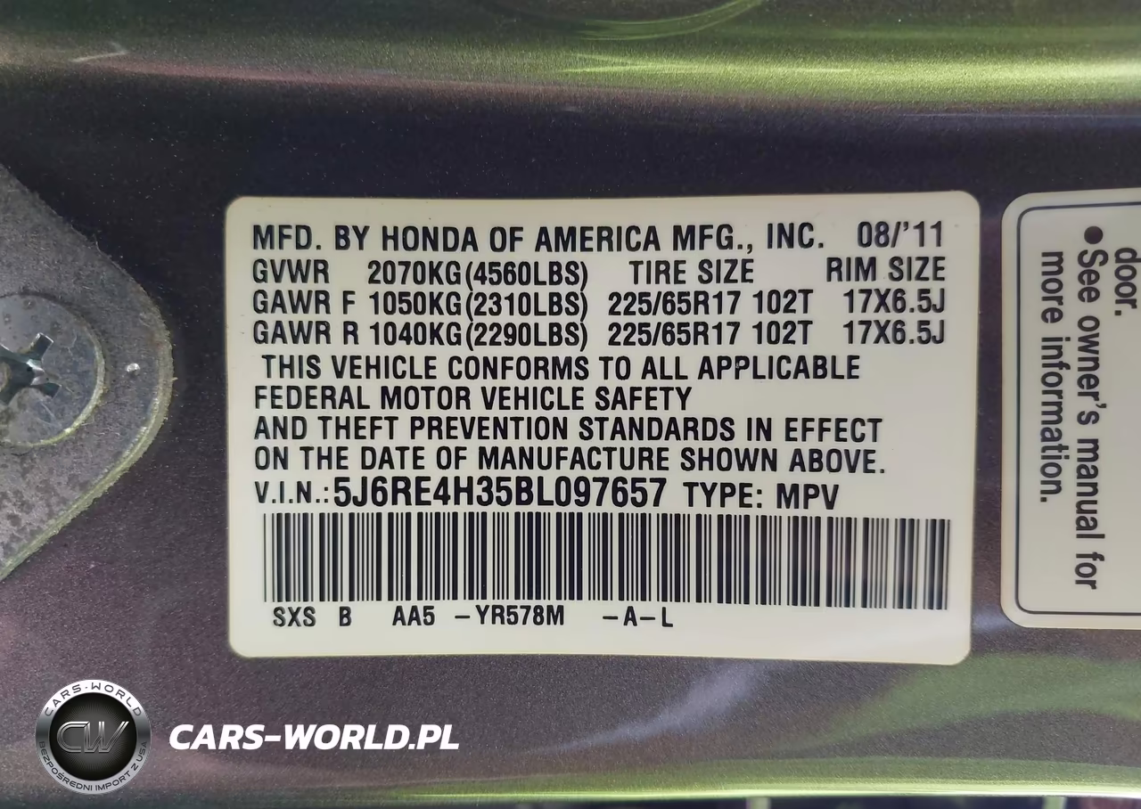 2011 Honda Cr-V Lx VIN:5J6RE4H35BL097657 - 9