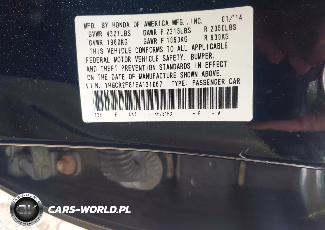 2014 Honda Accord Ex-L VIN:1HGCR2F81EA121067 - 9