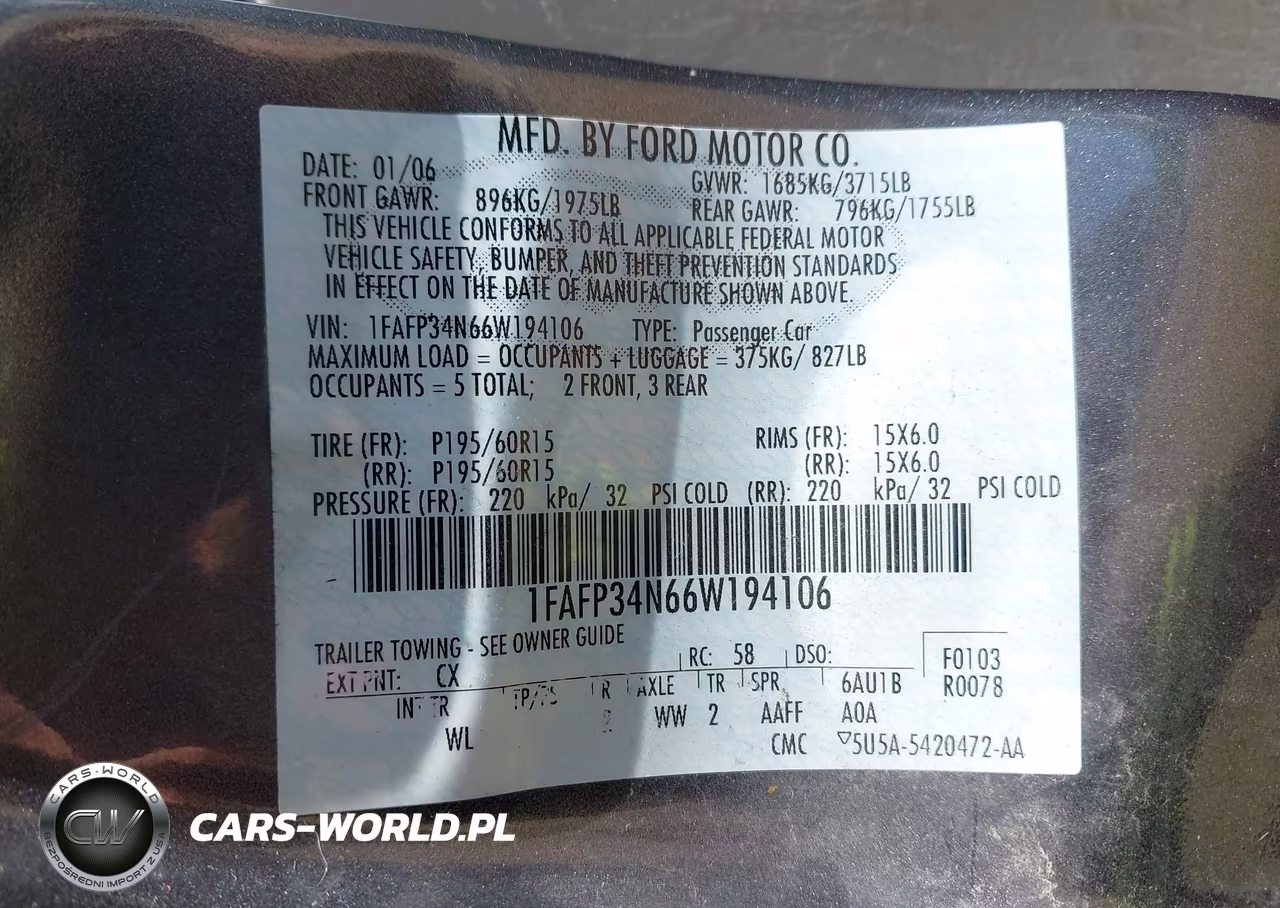 2006 Ford Focus Zx4 VIN:1FAFP34N66W194106 - 9